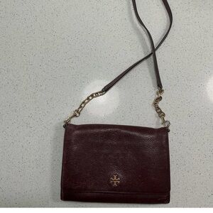 Tory Burch Crossbody handbag Burgandy wine Leather Purse Shoulderbag clutch